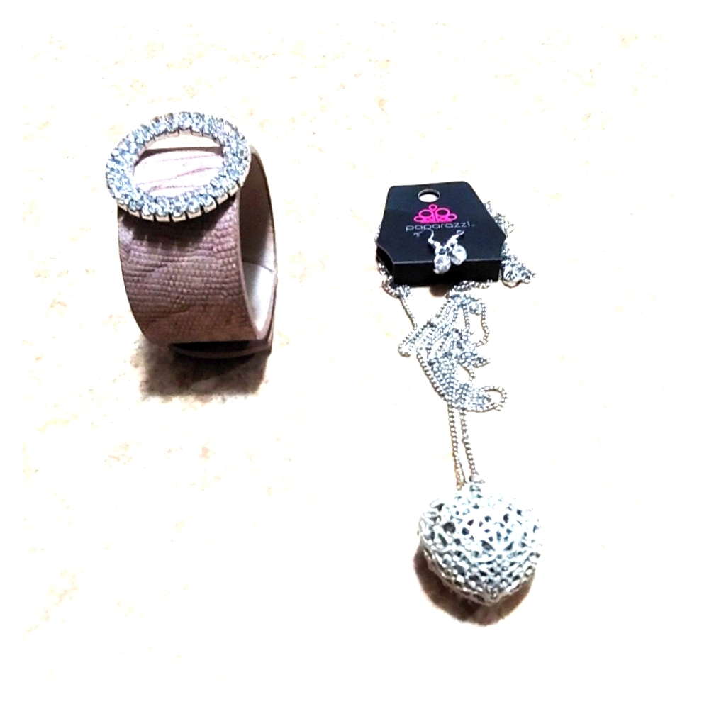 Bracelet, heart necklace, and shiny earrings set